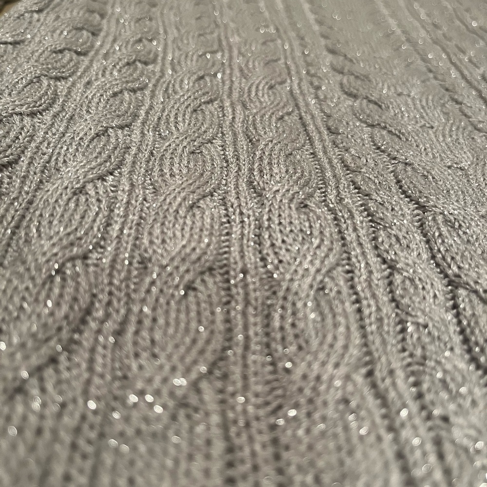 Gorgeous sparkly silver Cable Knit Crewneck Sweater (check out the video)